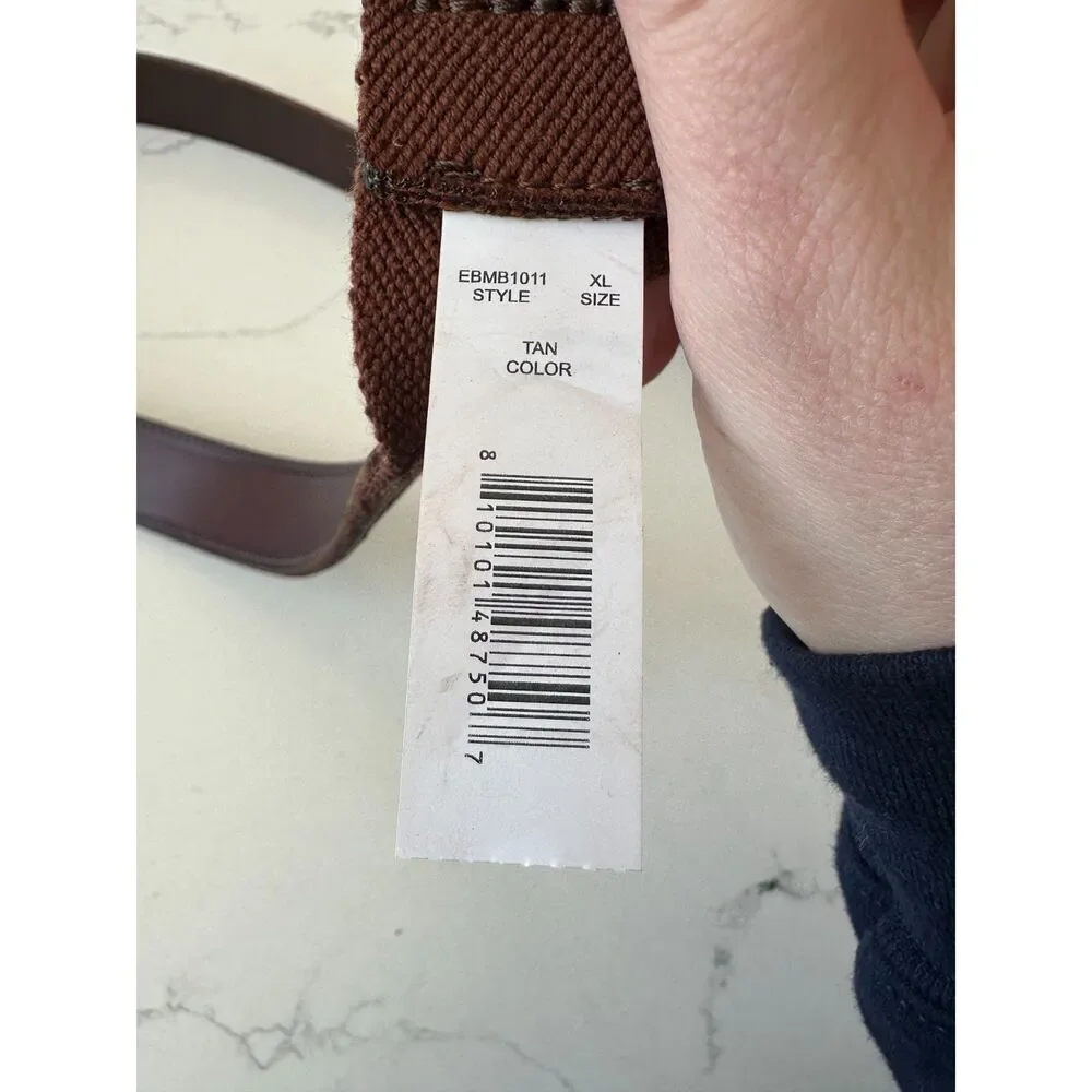 NWT Eddie Bauer Men's Rugged Leather Belt with Stretch Tab Tan Size XL
